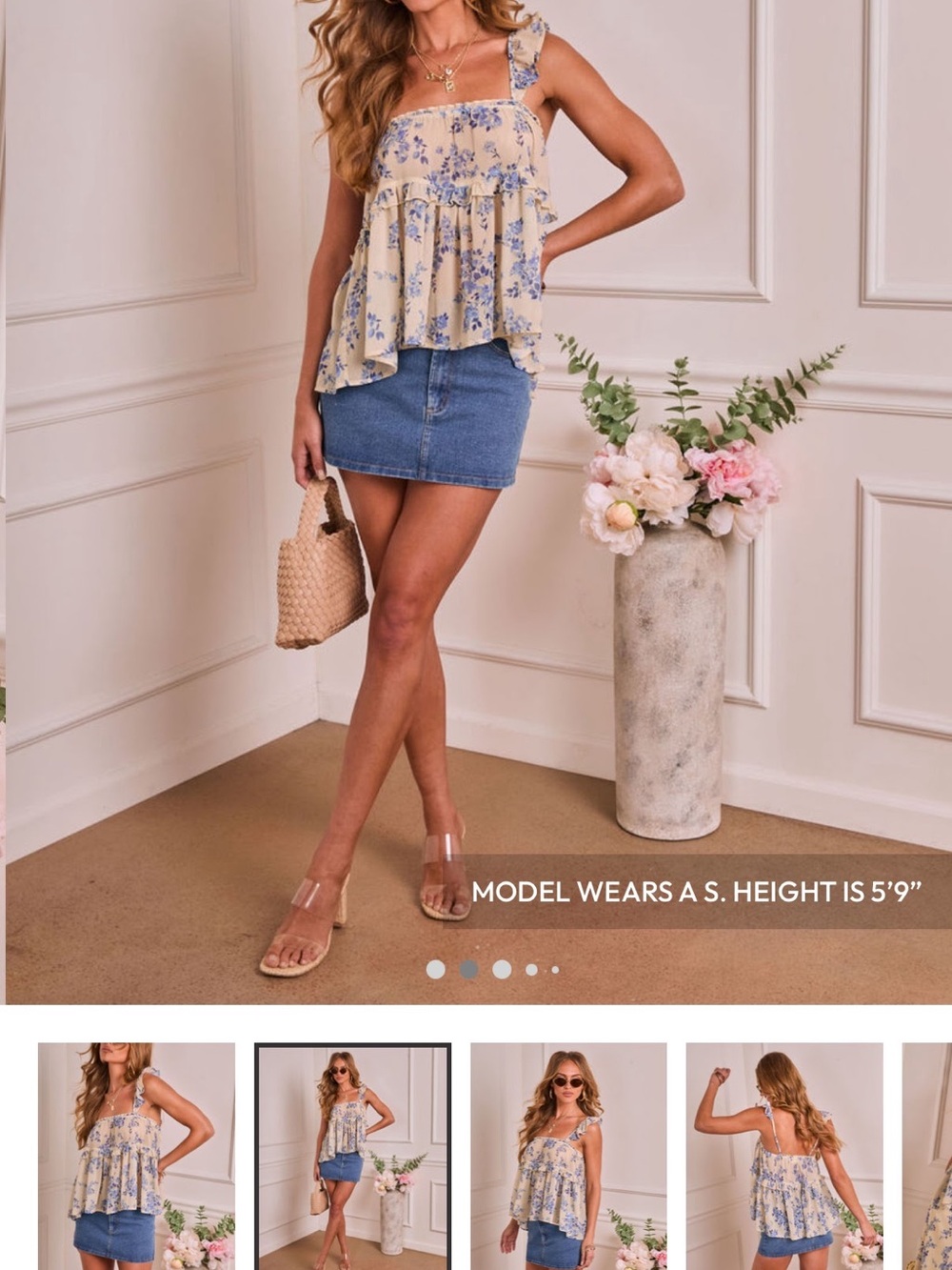 Vici Tan Floral Ruffle Square-Neck Tank
